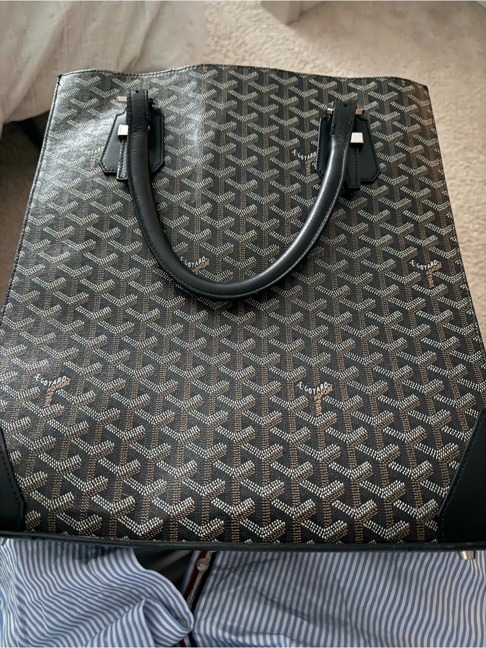 Goyard Black Brown Chevron Tote Satchel